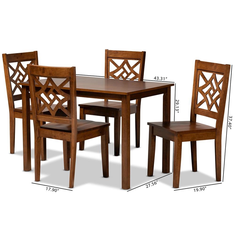 Nicolette Modern and Contemporary Walnut Brown Finished Wood 5-Piece Dining Set