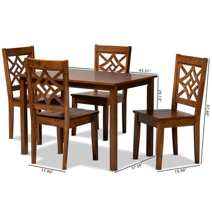 Nicolette Modern and Contemporary Walnut Brown Finished Wood 5-Piece Dining Set