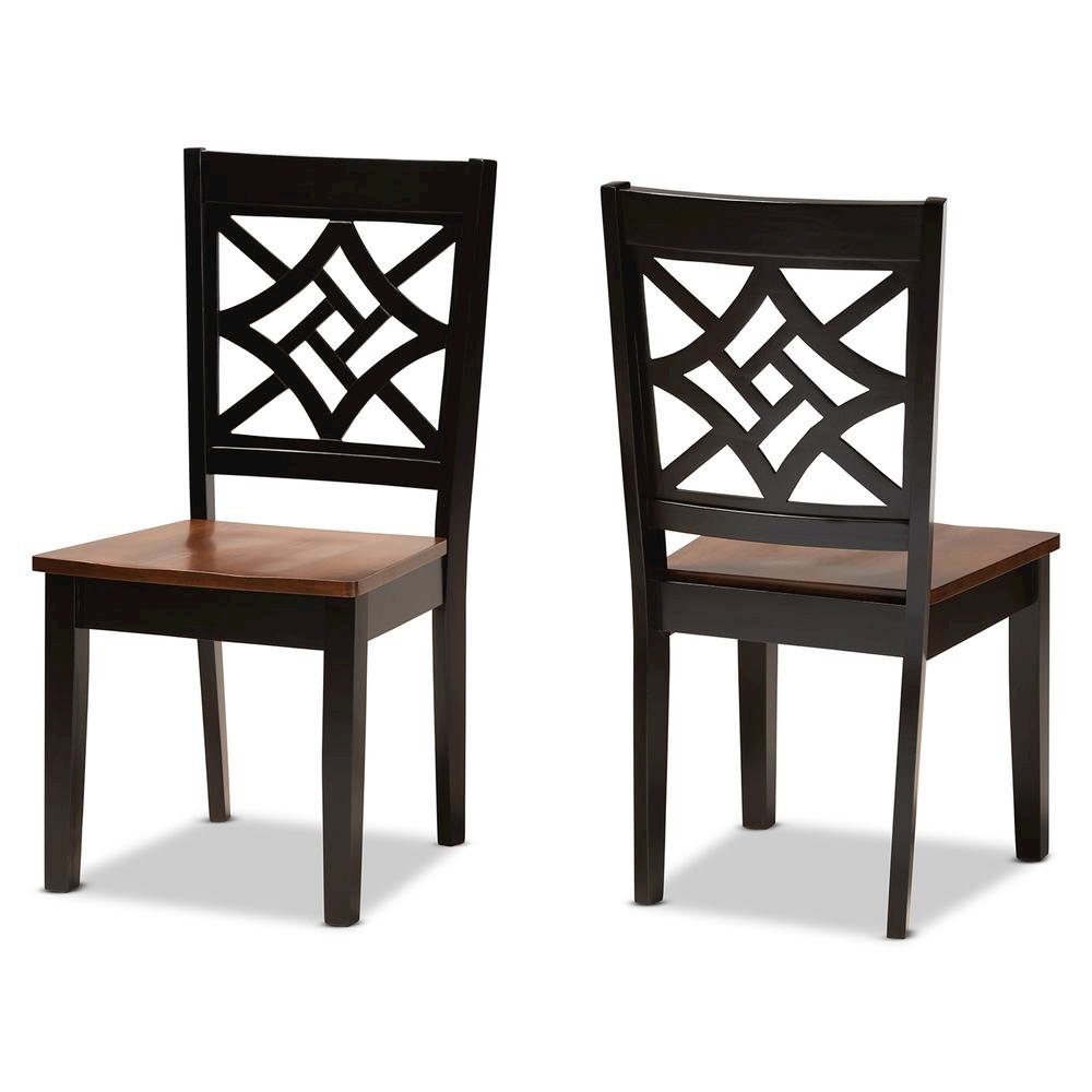 Two-Tone Dark Brown and Walnut Brown Finished Wood 2-Piece Dining Chair Set