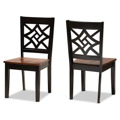 Two-Tone Dark Brown and Walnut Brown Finished Wood 2-Piece Dining Chair Set