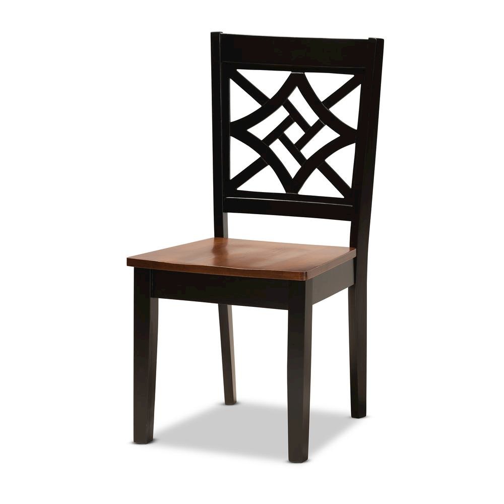 Two-Tone Dark Brown and Walnut Brown Finished Wood 5-Piece Dining Set