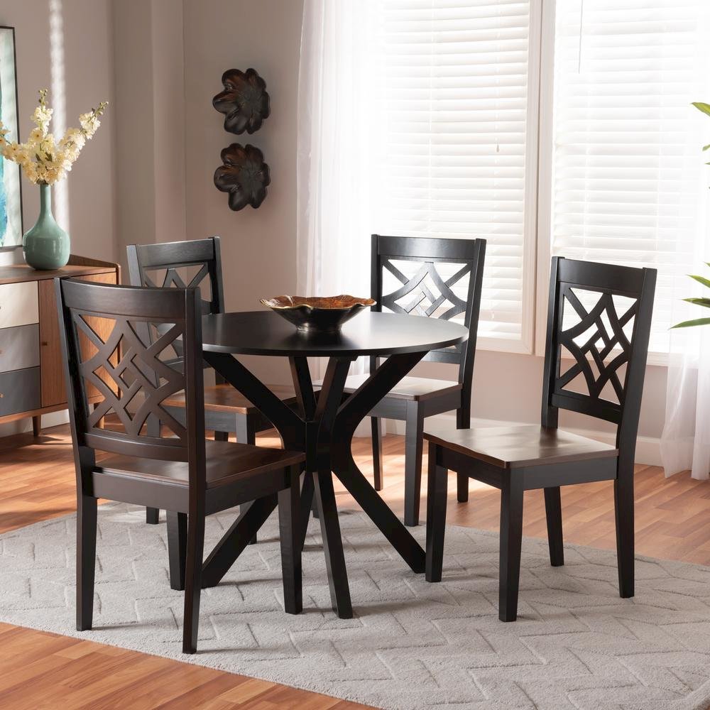 Two-Tone Dark Brown and Walnut Brown Finished Wood 5-Piece Dining Set