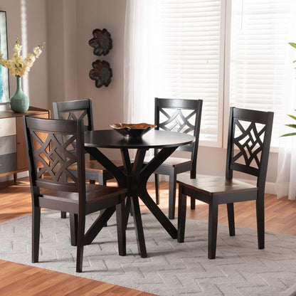 Two-Tone Dark Brown and Walnut Brown Finished Wood 5-Piece Dining Set