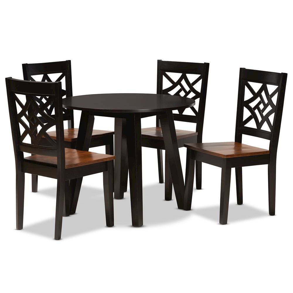 Two-Tone Dark Brown and Walnut Brown Finished Wood 5-Piece Dining Set