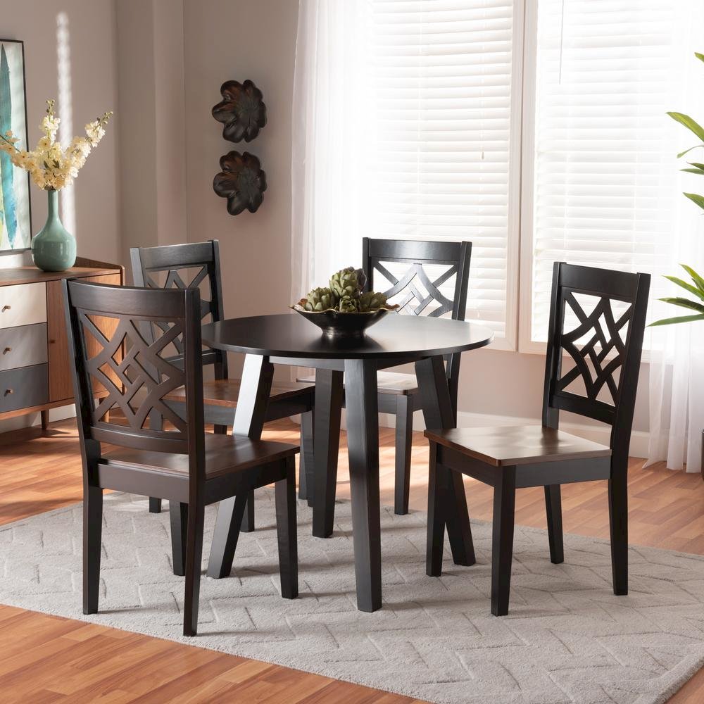 Two-Tone Dark Brown and Walnut Brown Finished Wood 5-Piece Dining Set