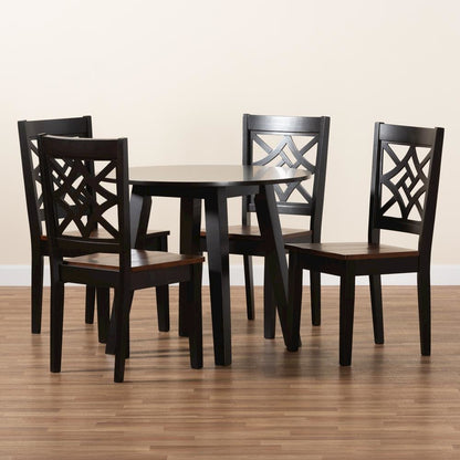 Two-Tone Dark Brown and Walnut Brown Finished Wood 5-Piece Dining Set