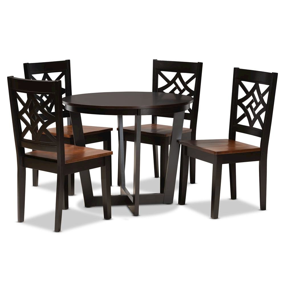 Two-Tone Dark Brown and Walnut Brown Finished Wood 5-Piece Dining Set