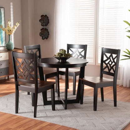 Two-Tone Dark Brown and Walnut Brown Finished Wood 5-Piece Dining Set