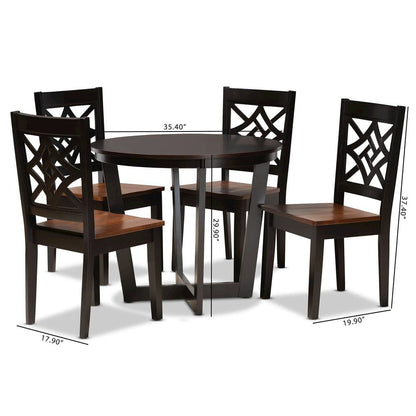 Two-Tone Dark Brown and Walnut Brown Finished Wood 5-Piece Dining Set
