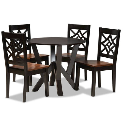 Two-Tone Dark Brown and Walnut Brown Finished Wood 5-Piece Dining Set