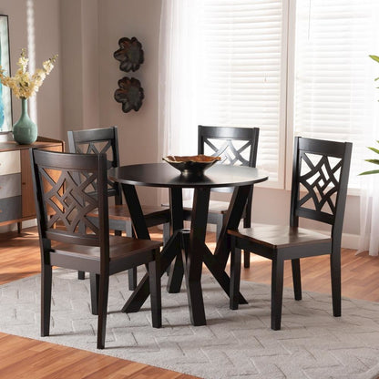 Two-Tone Dark Brown and Walnut Brown Finished Wood 5-Piece Dining Set