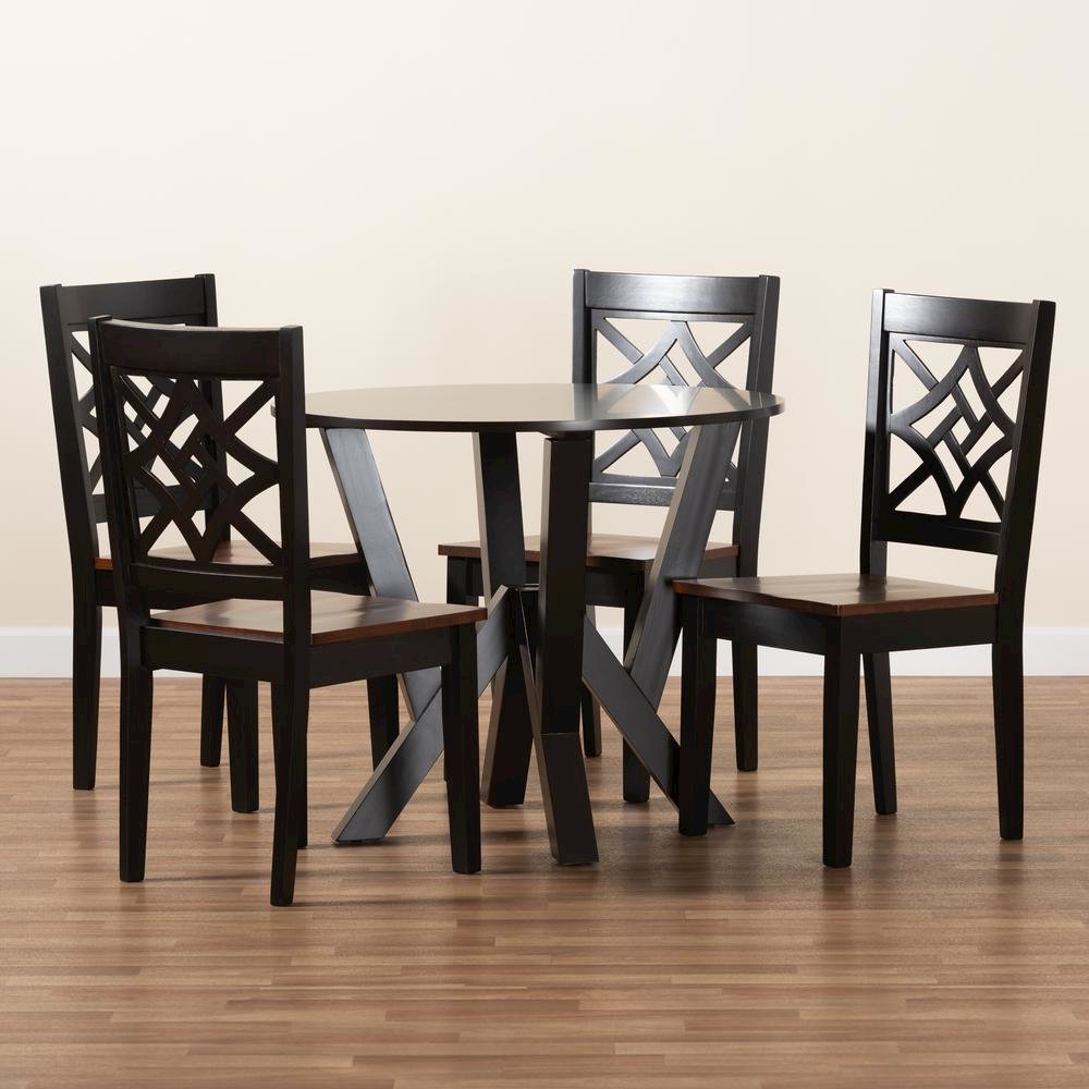 Two-Tone Dark Brown and Walnut Brown Finished Wood 5-Piece Dining Set