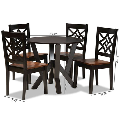 Two-Tone Dark Brown and Walnut Brown Finished Wood 5-Piece Dining Set