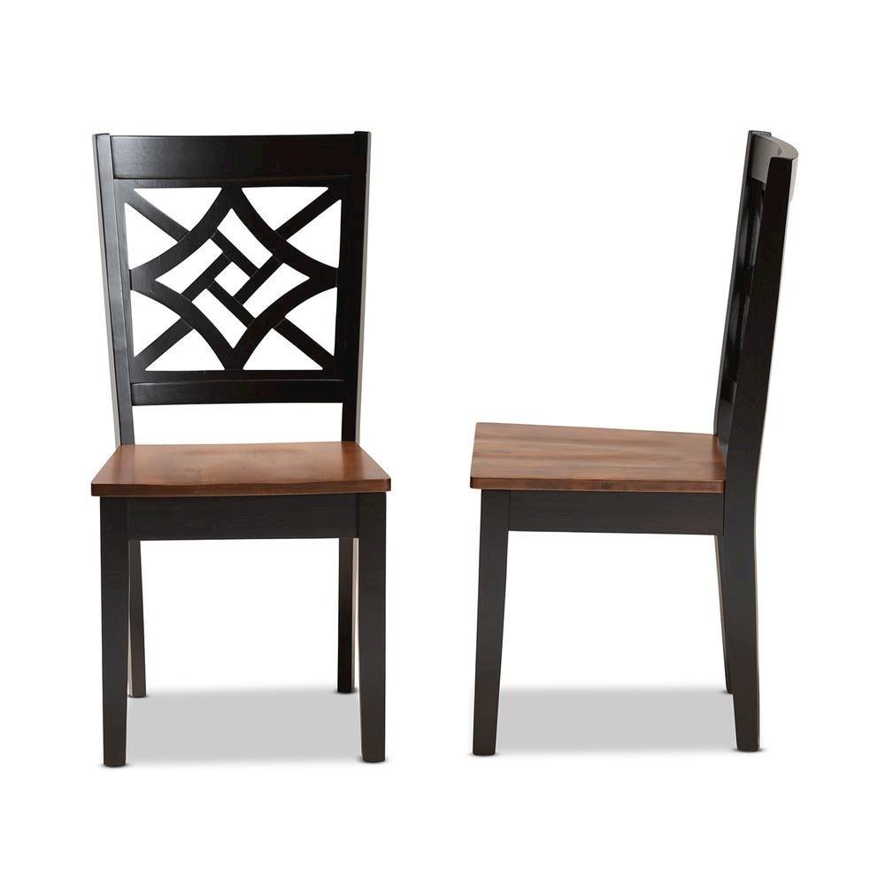 Two-Tone Dark Brown and Walnut Brown Finished Wood 2-Piece Dining Chair Set