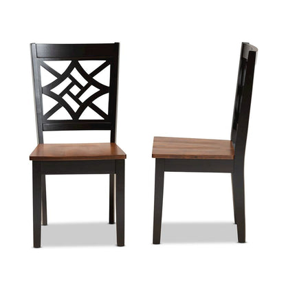 Two-Tone Dark Brown and Walnut Brown Finished Wood 2-Piece Dining Chair Set