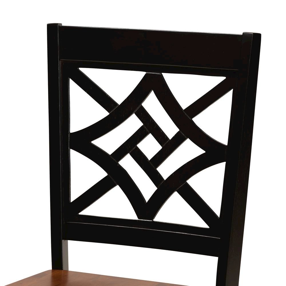 Two-Tone Dark Brown and Walnut Brown Finished Wood 2-Piece Dining Chair Set