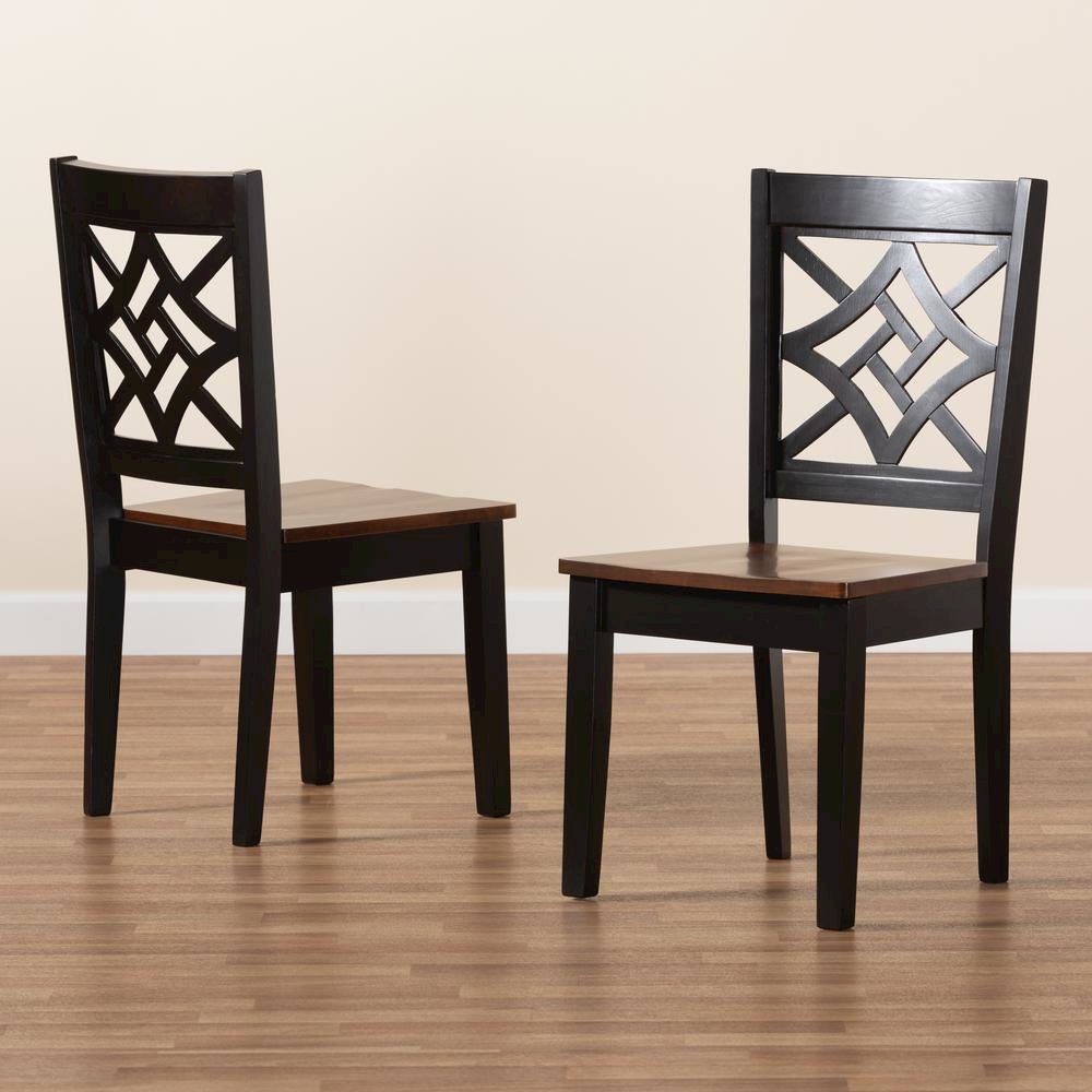 Two-Tone Dark Brown and Walnut Brown Finished Wood 2-Piece Dining Chair Set