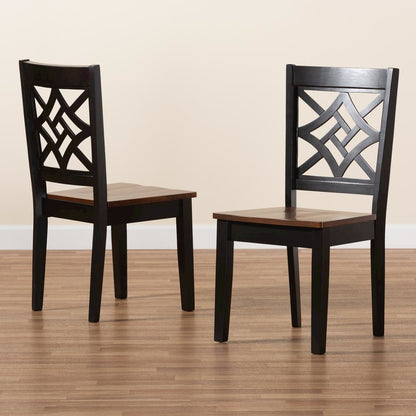 Two-Tone Dark Brown and Walnut Brown Finished Wood 2-Piece Dining Chair Set