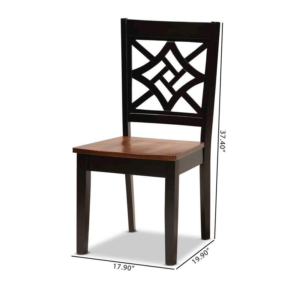 Two-Tone Dark Brown and Walnut Brown Finished Wood 2-Piece Dining Chair Set
