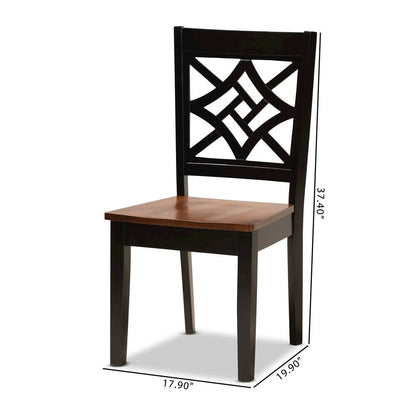 Two-Tone Dark Brown and Walnut Brown Finished Wood 2-Piece Dining Chair Set