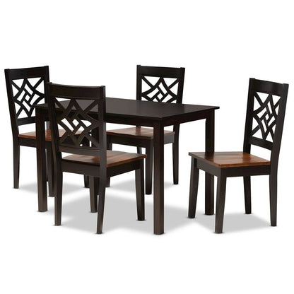Two-Tone Dark Brown and Walnut Brown Finished Wood 5-Piece Dining Set