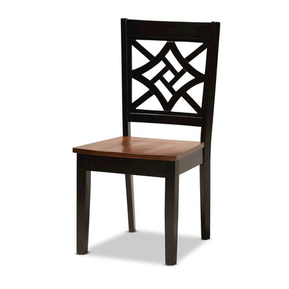 Two-Tone Dark Brown and Walnut Brown Finished Wood 5-Piece Dining Set