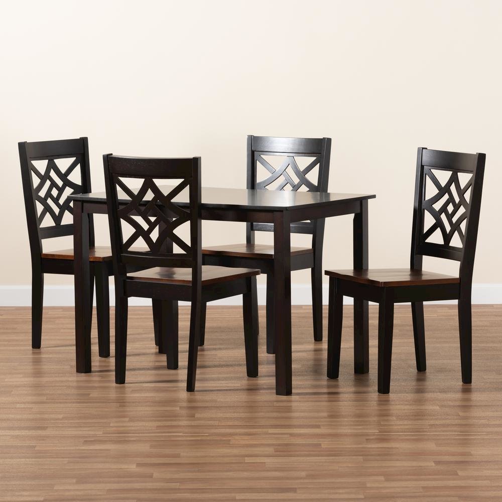 Two-Tone Dark Brown and Walnut Brown Finished Wood 5-Piece Dining Set