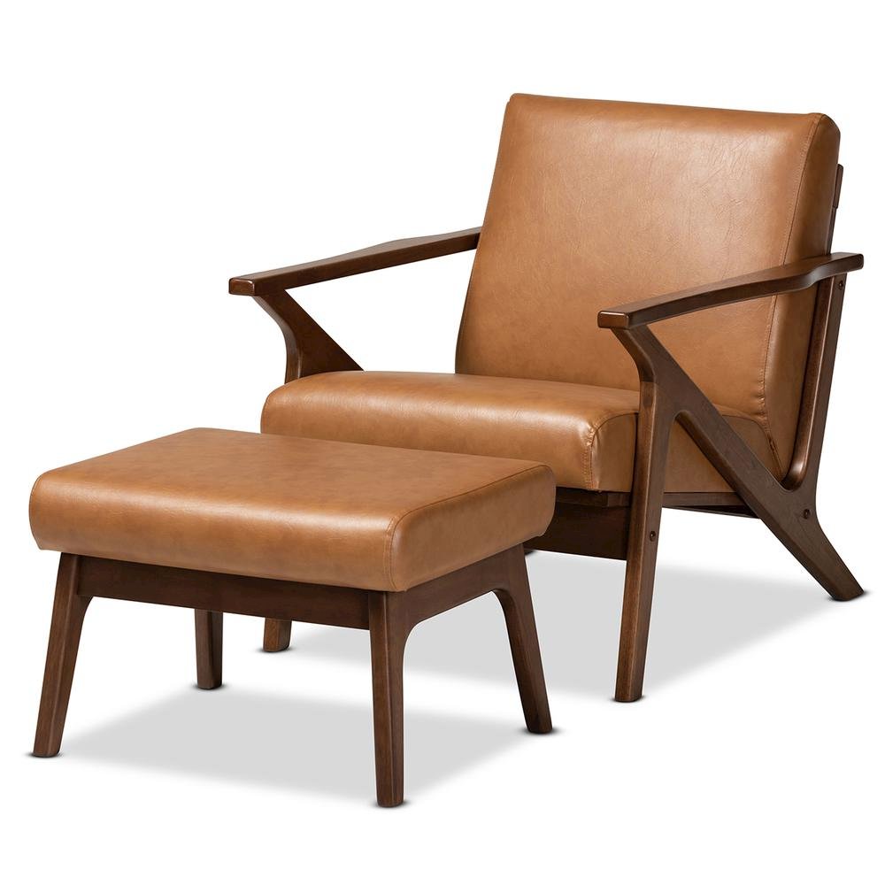 Leather Effect 2-Piece Lounge chair and Ottoman Set