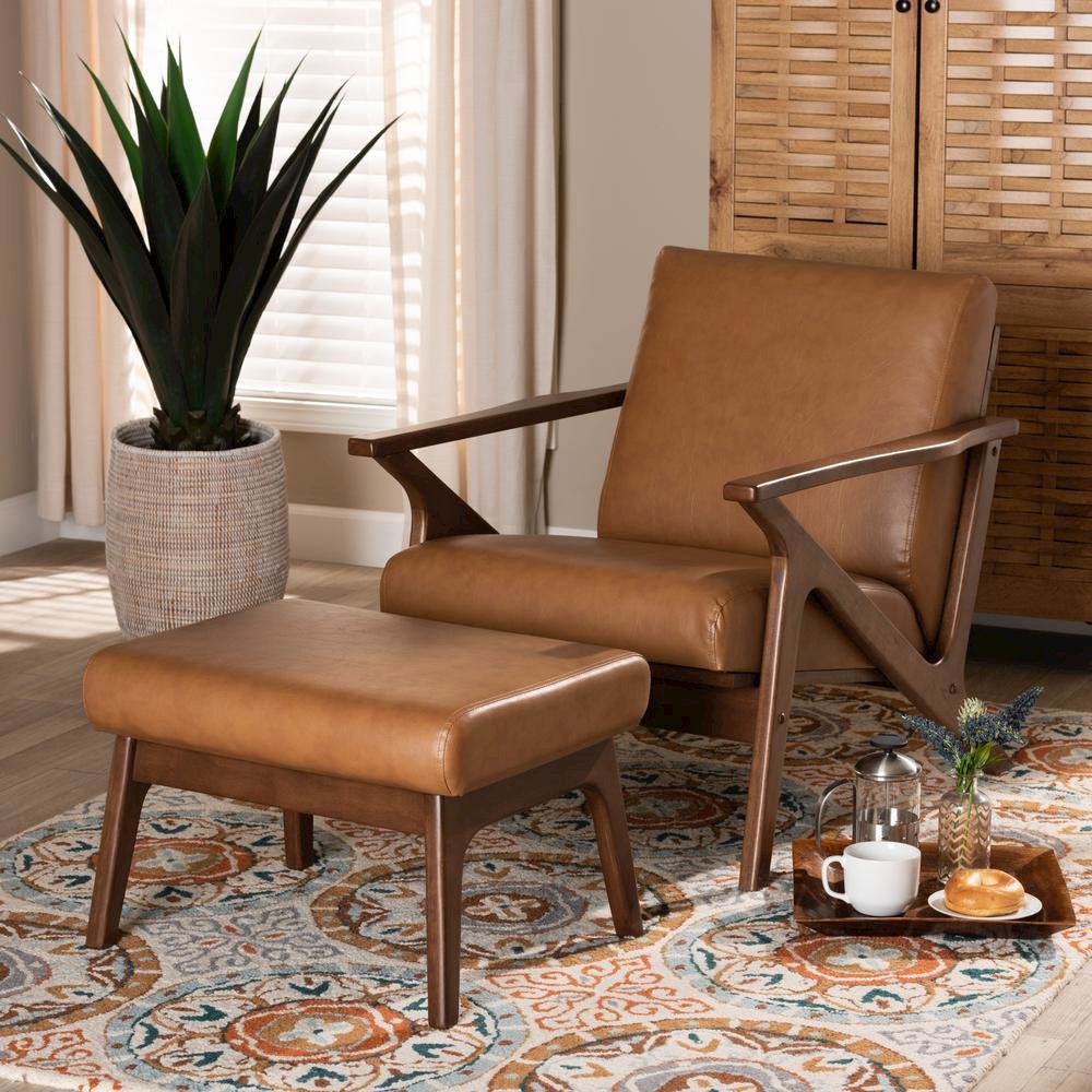 Leather Effect 2-Piece Lounge chair and Ottoman Set