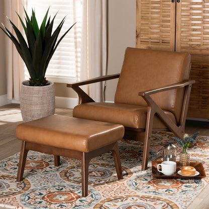 Leather Effect 2-Piece Lounge chair and Ottoman Set