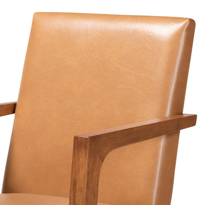 Leather Upholstered and Walnut Brown Finished Wood 2-Piece Armchair Set