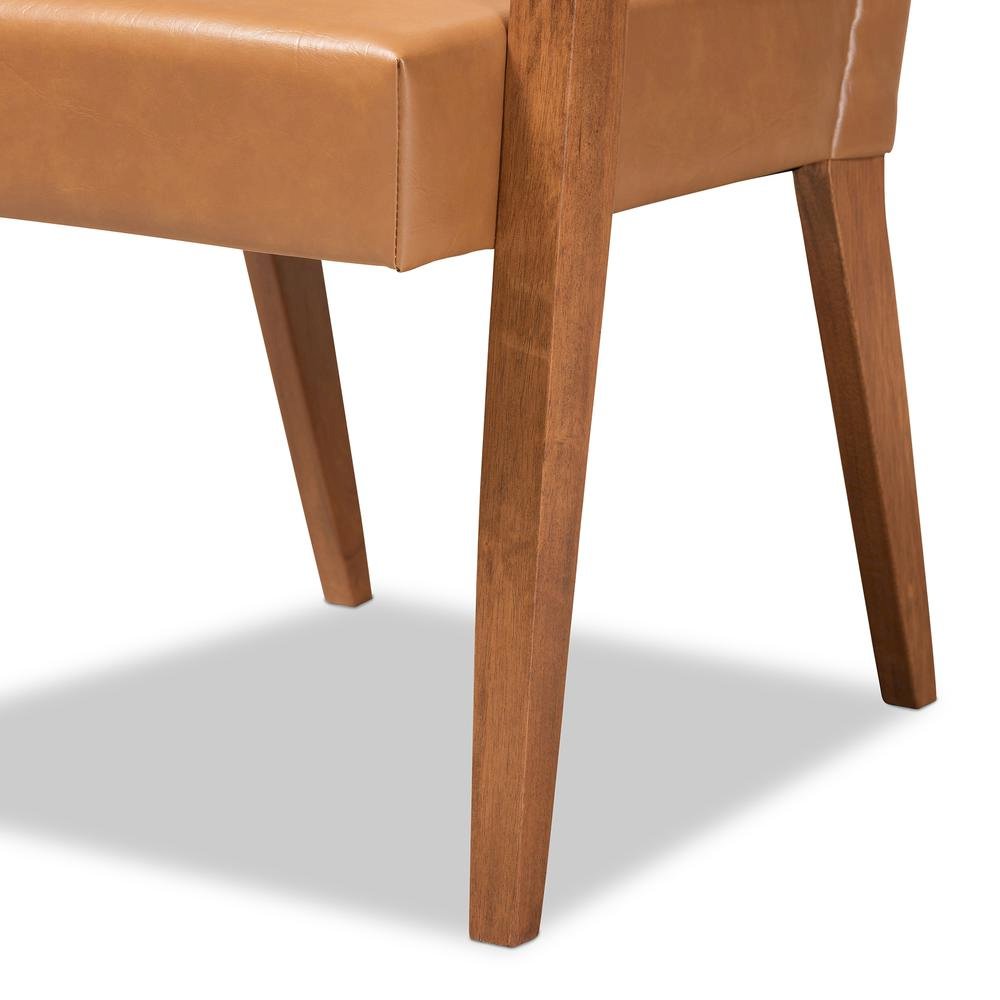 Leather Upholstered and Walnut Brown Finished Wood 2-Piece Armchair Set