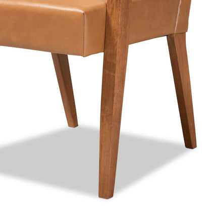 Leather Upholstered and Walnut Brown Finished Wood 2-Piece Armchair Set