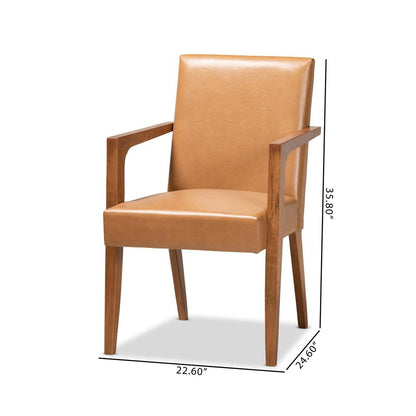 Leather Upholstered and Walnut Brown Finished Wood 2-Piece Armchair Set