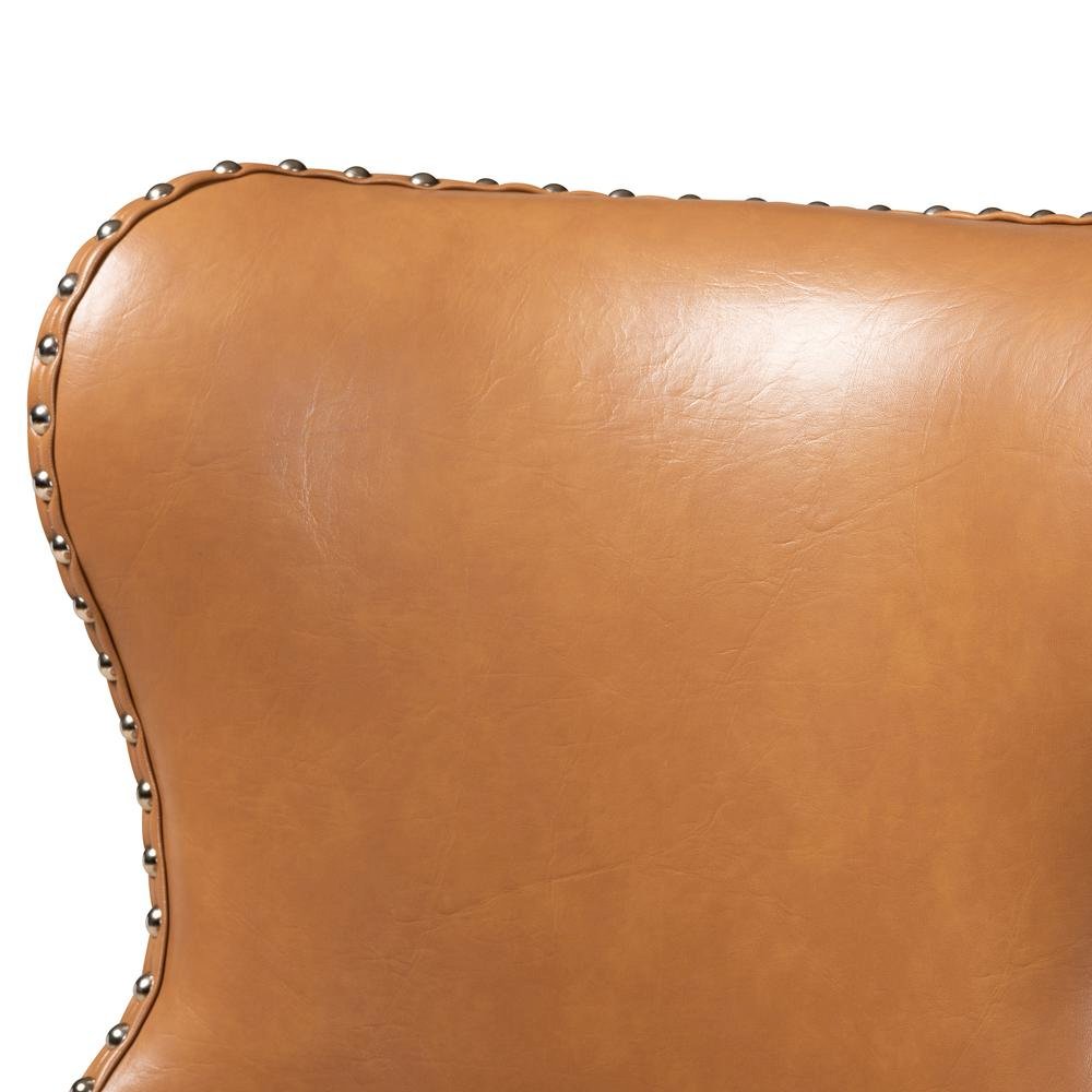 Leather Upholstered and Walnut Brown Finished Wood 2-Piece Swivel Bar Stool Set