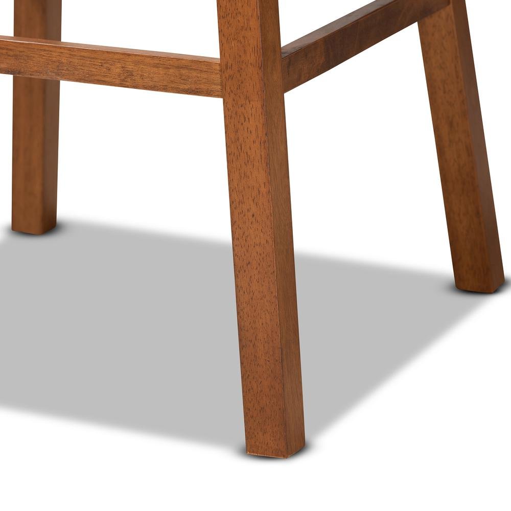 Leather Upholstered and Walnut Brown Finished Wood 2-Piece Swivel Bar Stool Set