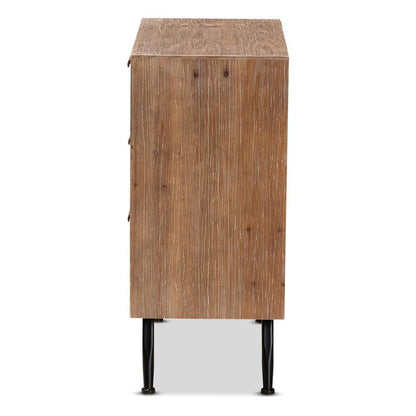Whitewashed Natural Brown Finished Wood and Rattan 3-Drawer Storage Cabinet