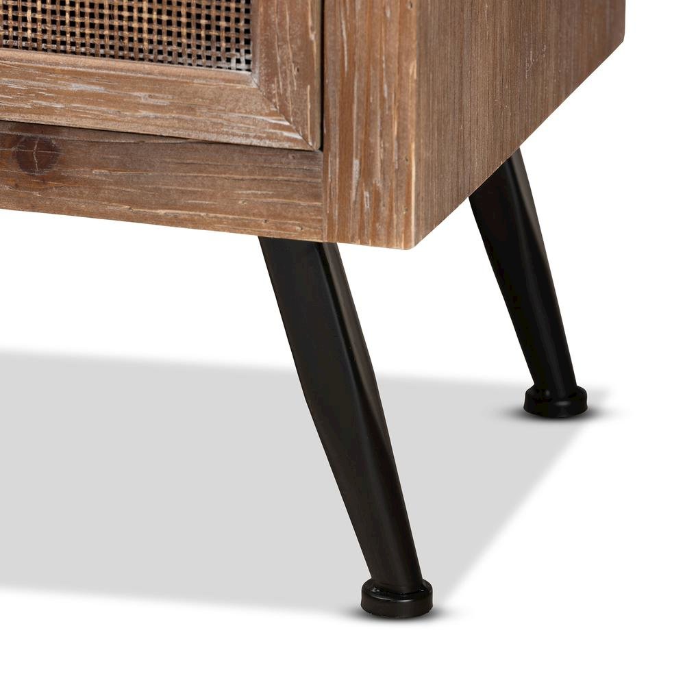 Whitewashed Natural Brown Finished Wood and Rattan 3-Drawer Storage Cabinet