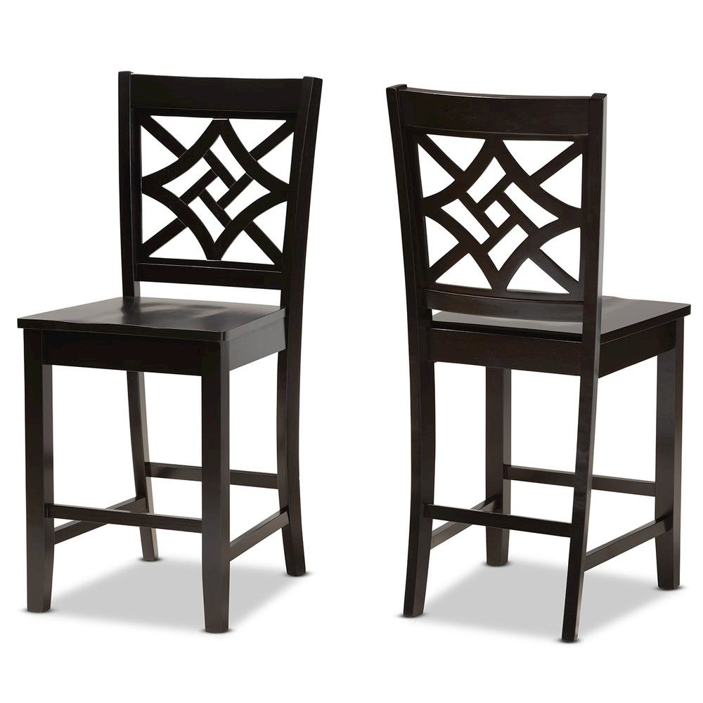 Transitional Dark Brown Finished Wood 2-Piece Counter Stool Set