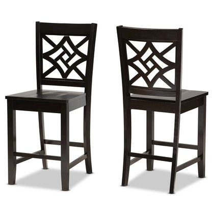 Transitional Dark Brown Finished Wood 2-Piece Counter Stool Set