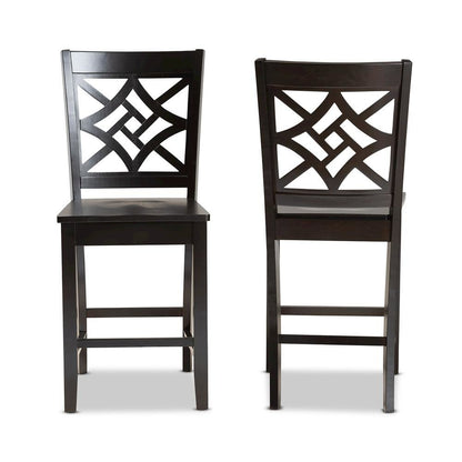 Transitional Dark Brown Finished Wood 2-Piece Counter Stool Set