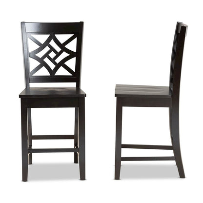 Transitional Dark Brown Finished Wood 2-Piece Counter Stool Set