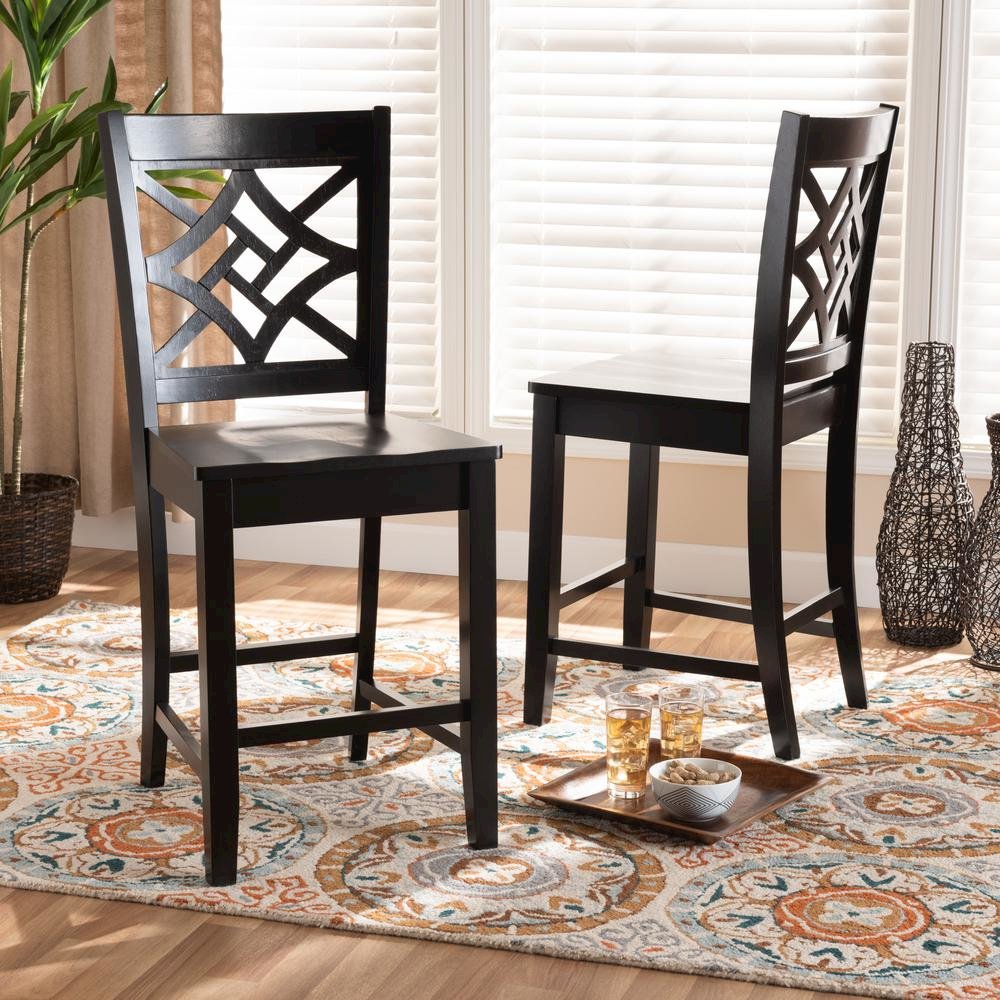 Transitional Dark Brown Finished Wood 2-Piece Counter Stool Set