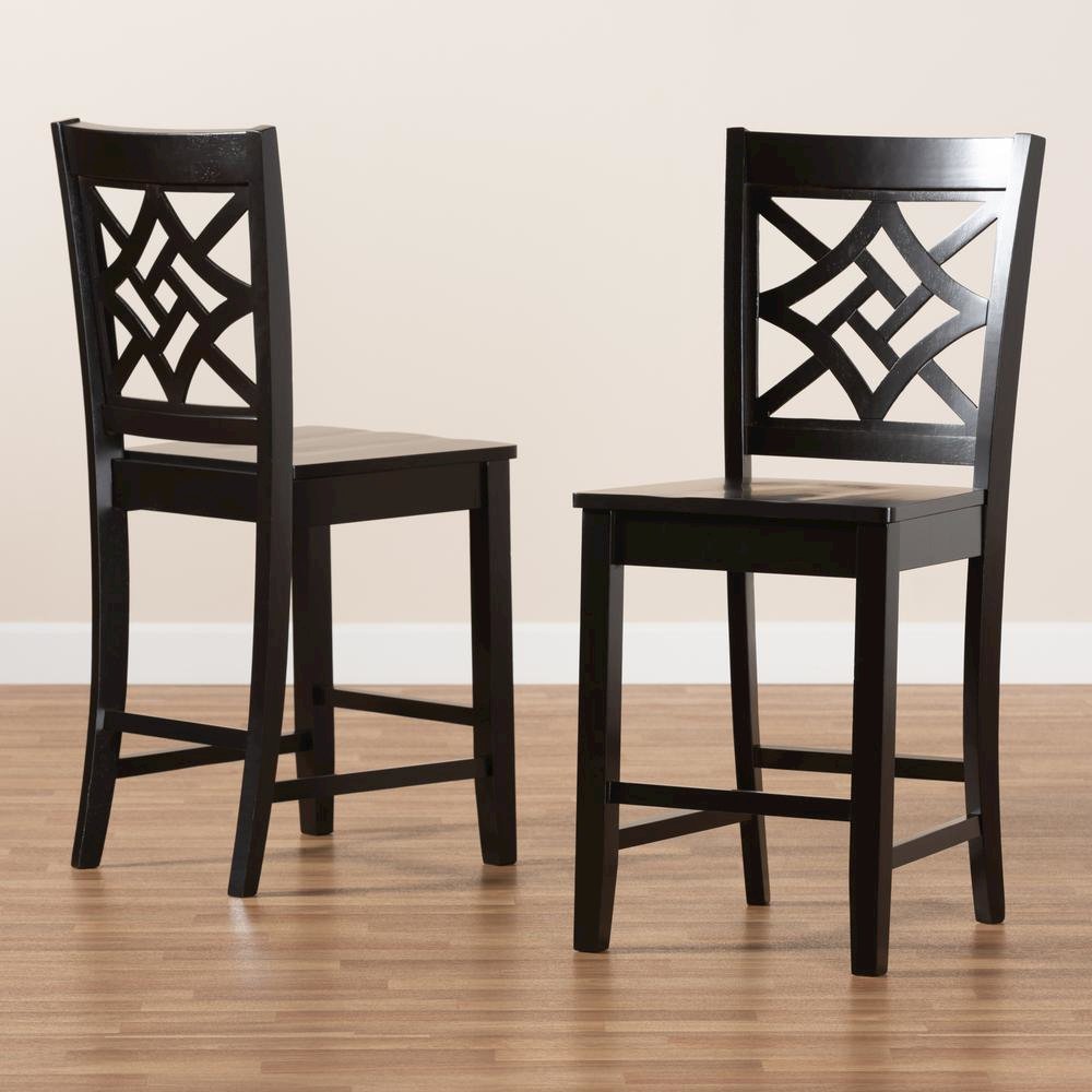 Transitional Dark Brown Finished Wood 2-Piece Counter Stool Set