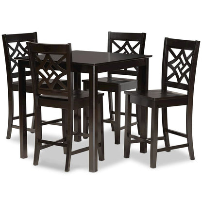 Transitional Dark Brown Finished Wood 5-Piece Pub Set