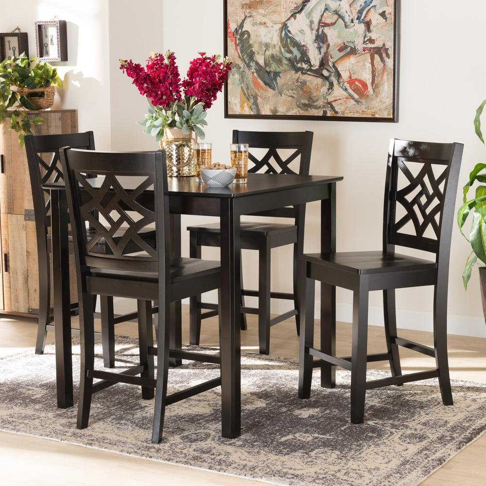 Transitional Dark Brown Finished Wood 5-Piece Pub Set