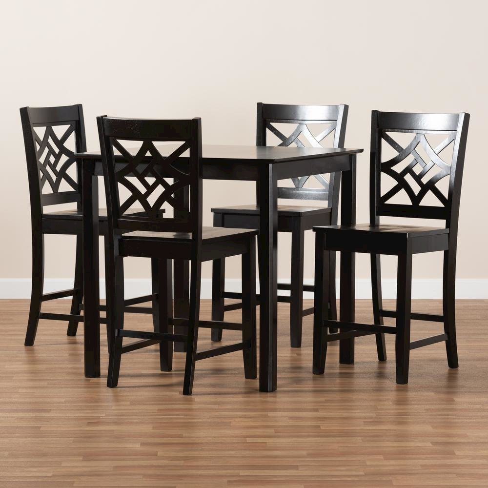 Transitional Dark Brown Finished Wood 5-Piece Pub Set