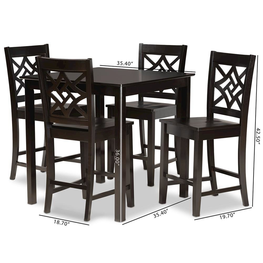 Transitional Dark Brown Finished Wood 5-Piece Pub Set