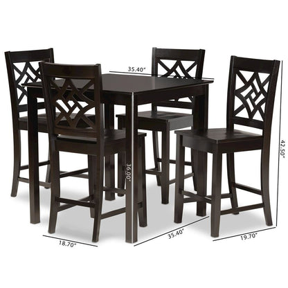 Transitional Dark Brown Finished Wood 5-Piece Pub Set