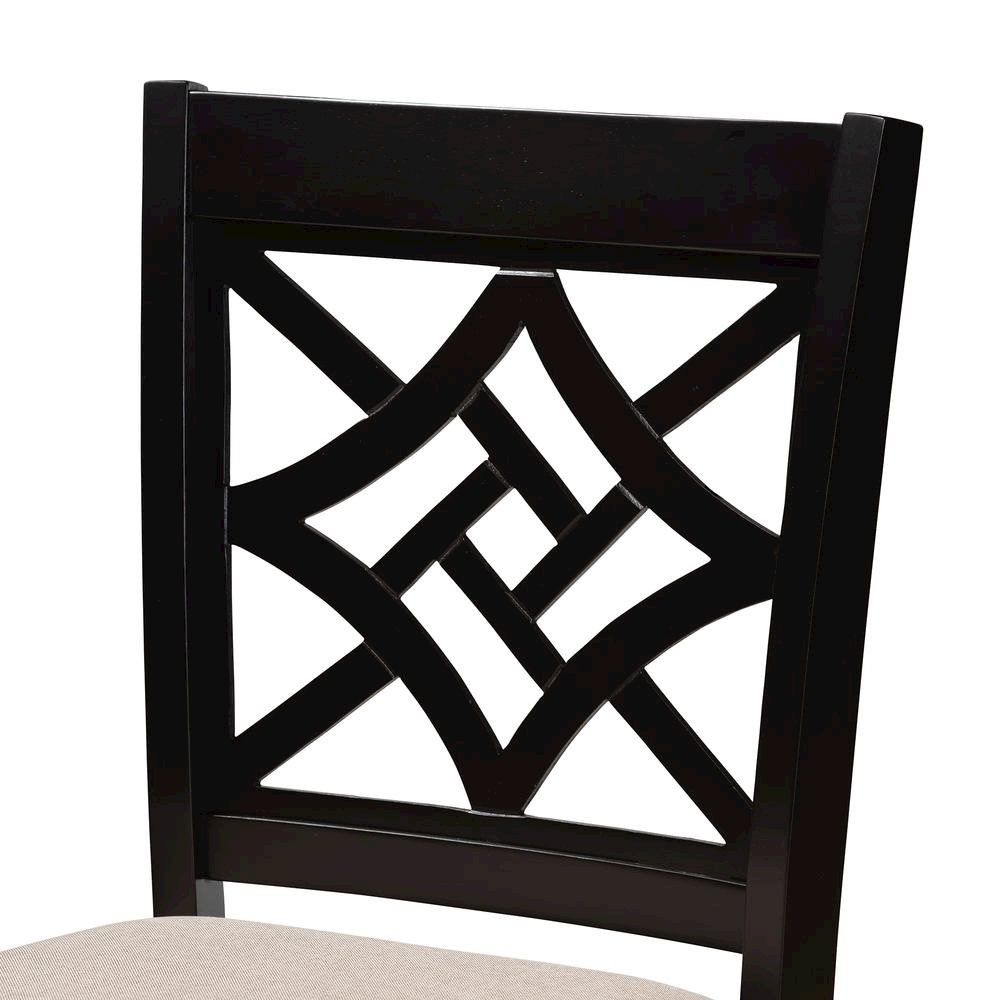 Sand Fabric Upholstered and Dark Brown Finished Wood 2-Piece Counter Stool Set